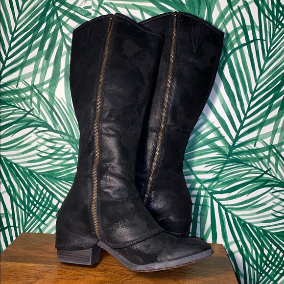 Donald J. Pliner Devi Black Distressed Suede Leather Knee High Boots 8.5 M - Picture 9 of 13